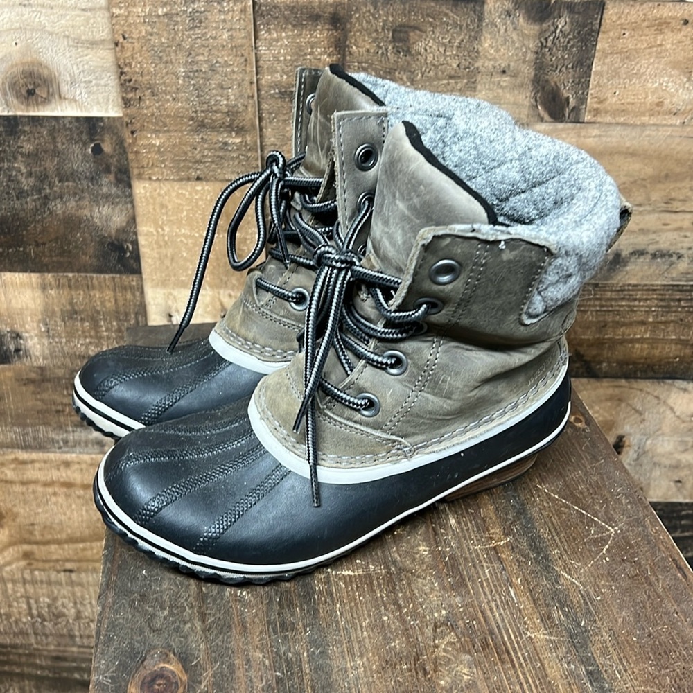 Sorel Slimpack Lace II Winter Boot Quarry Black Women's Size‎ 8